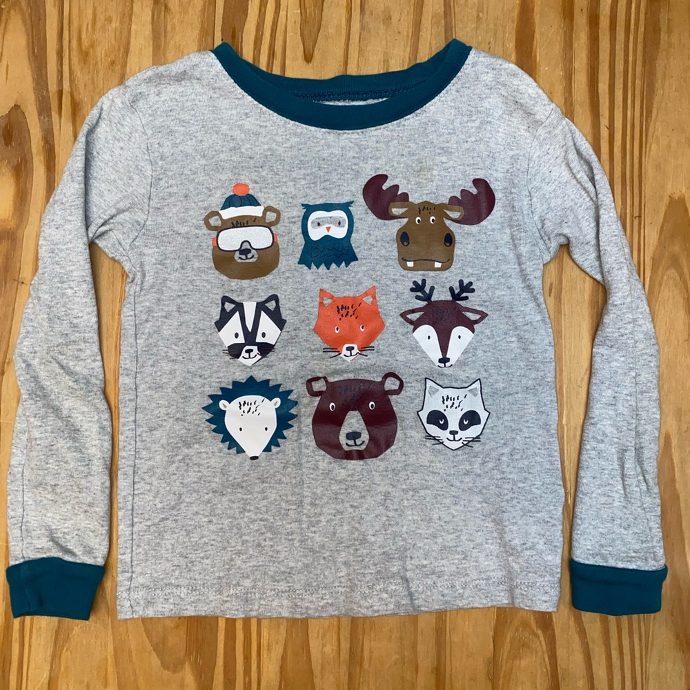 Kids Gray Animal Faces Long Sleeve Shirt Top
Pajama Woodland Forest Animals 5T